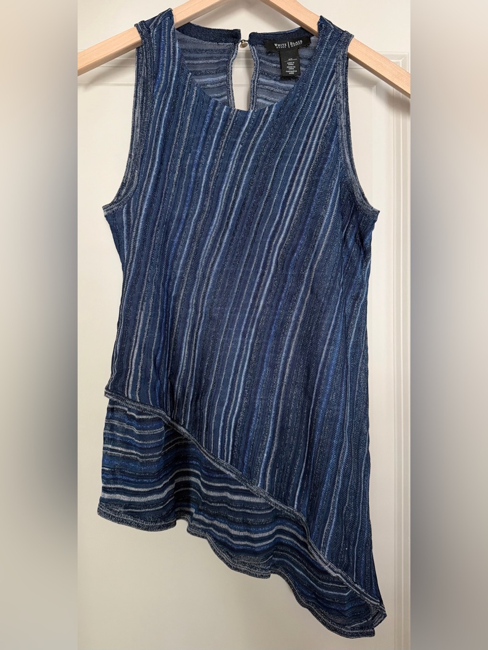 White House Black Market Navy and Light Blue Knit Striped Layered Tank
